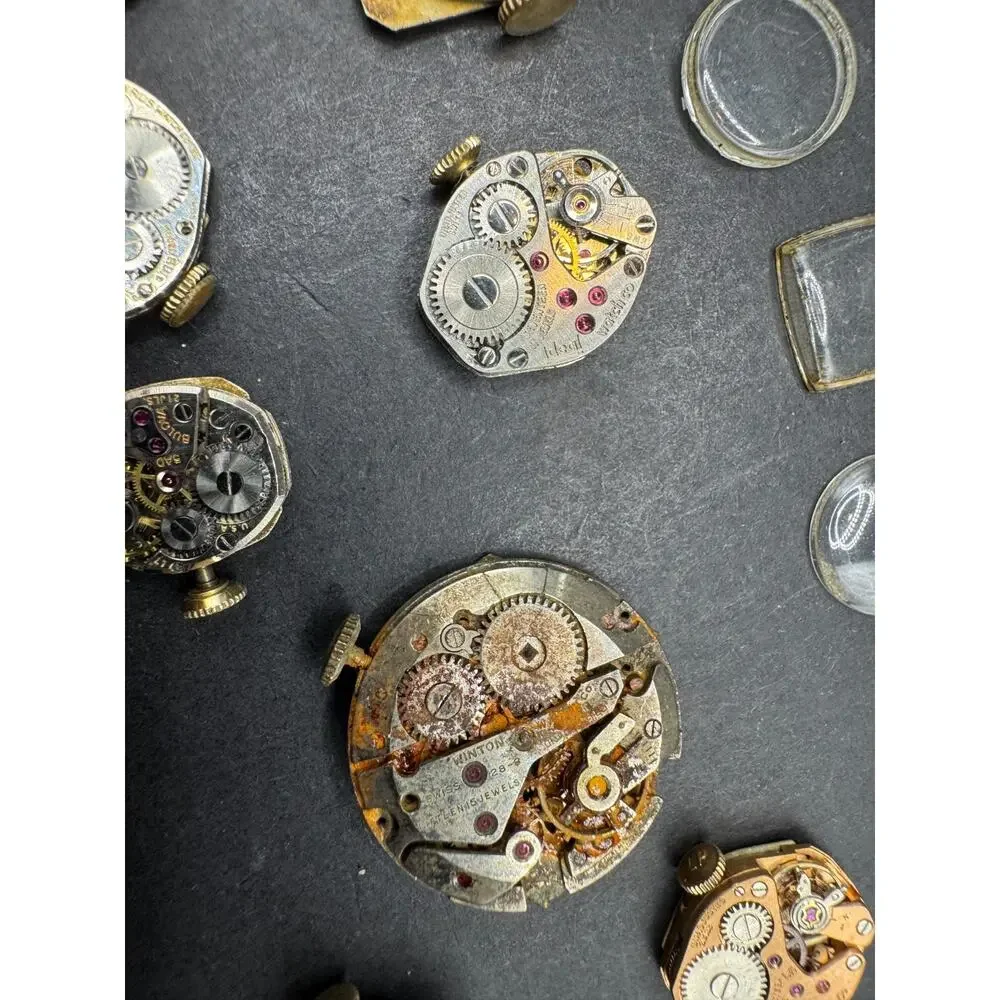 Lot of Vintage Watch Movements Dial Case Bulova Dufonte Benrus Wittnauer Elgin